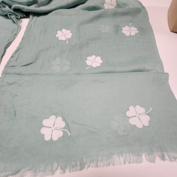 Sage Green Scarf with a white embroidered floral motif  NEW - Picture 1 of 6